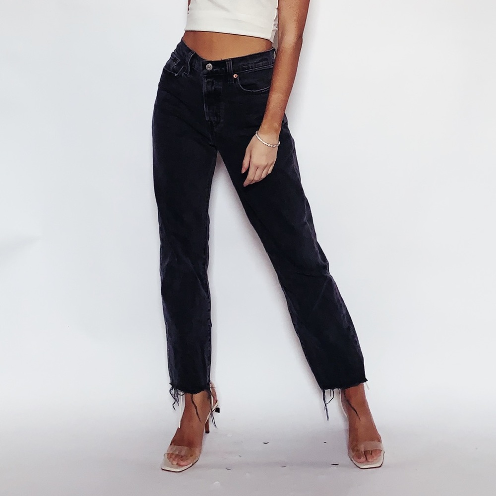 Levis Black High Waisted Straight Leg Denim Jeans